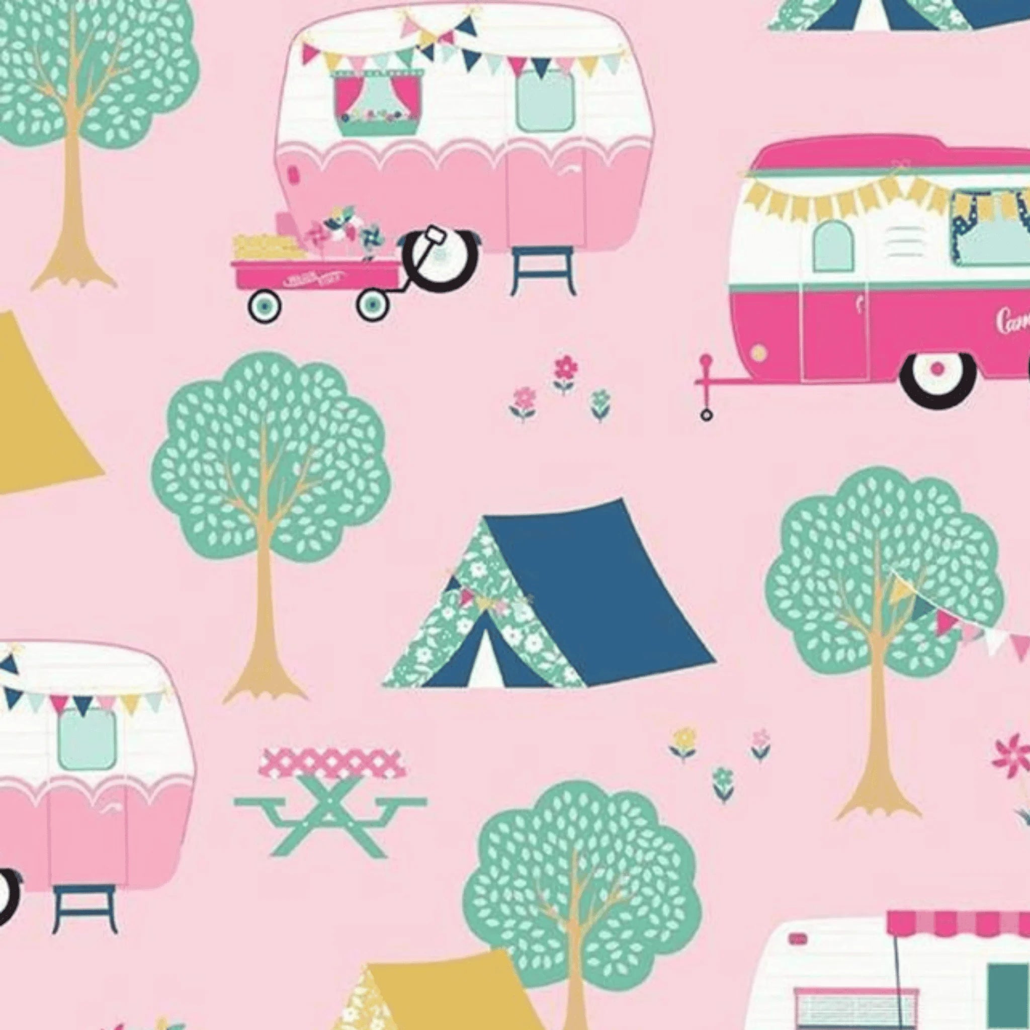 I'd Rather Be Glamping Main Pink - Riley Blake - Three Wishes Patchwork Fabric
