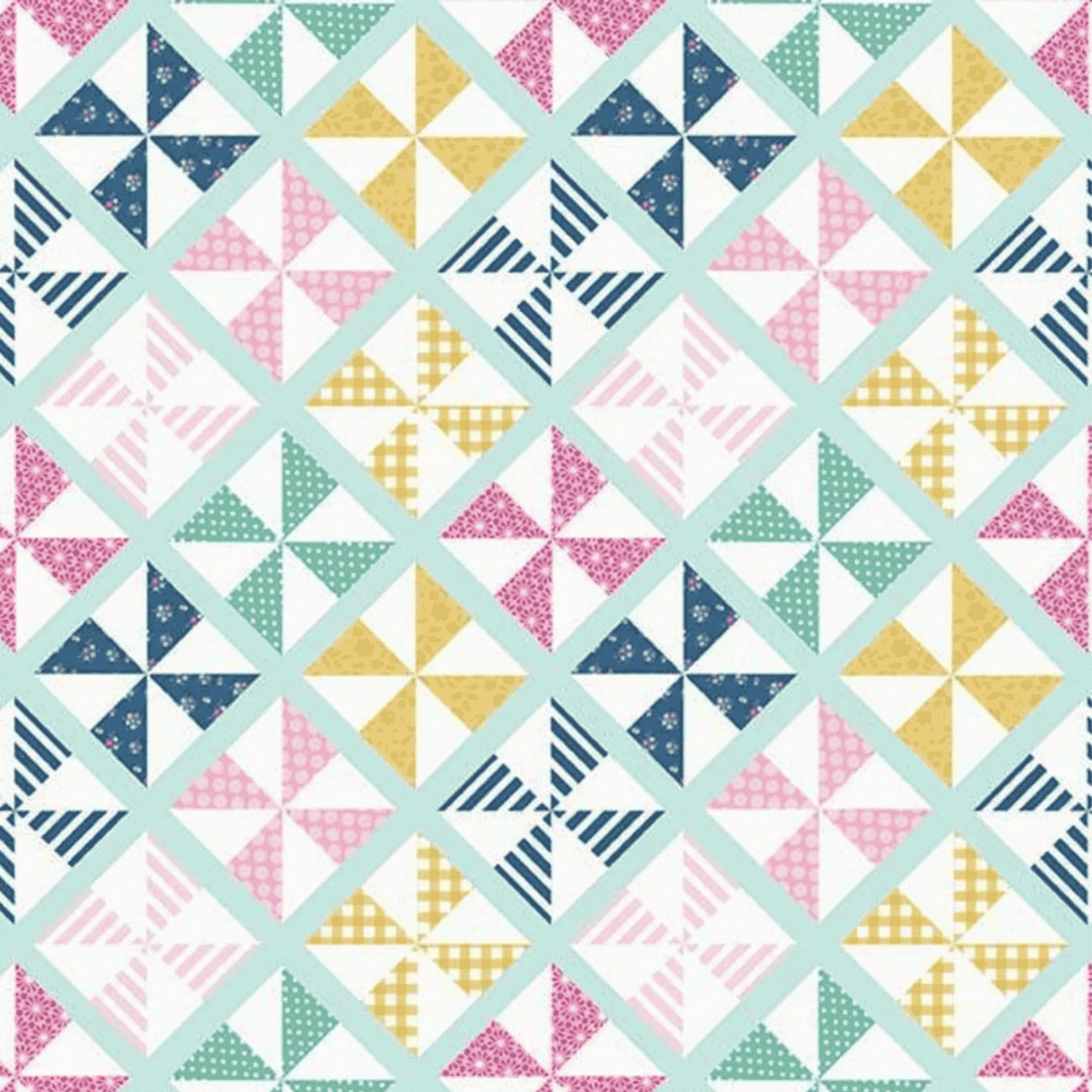 I'd Rather Be Glamping Pinwheels Mint - Riley Blake - Three Wishes Patchwork Fabric