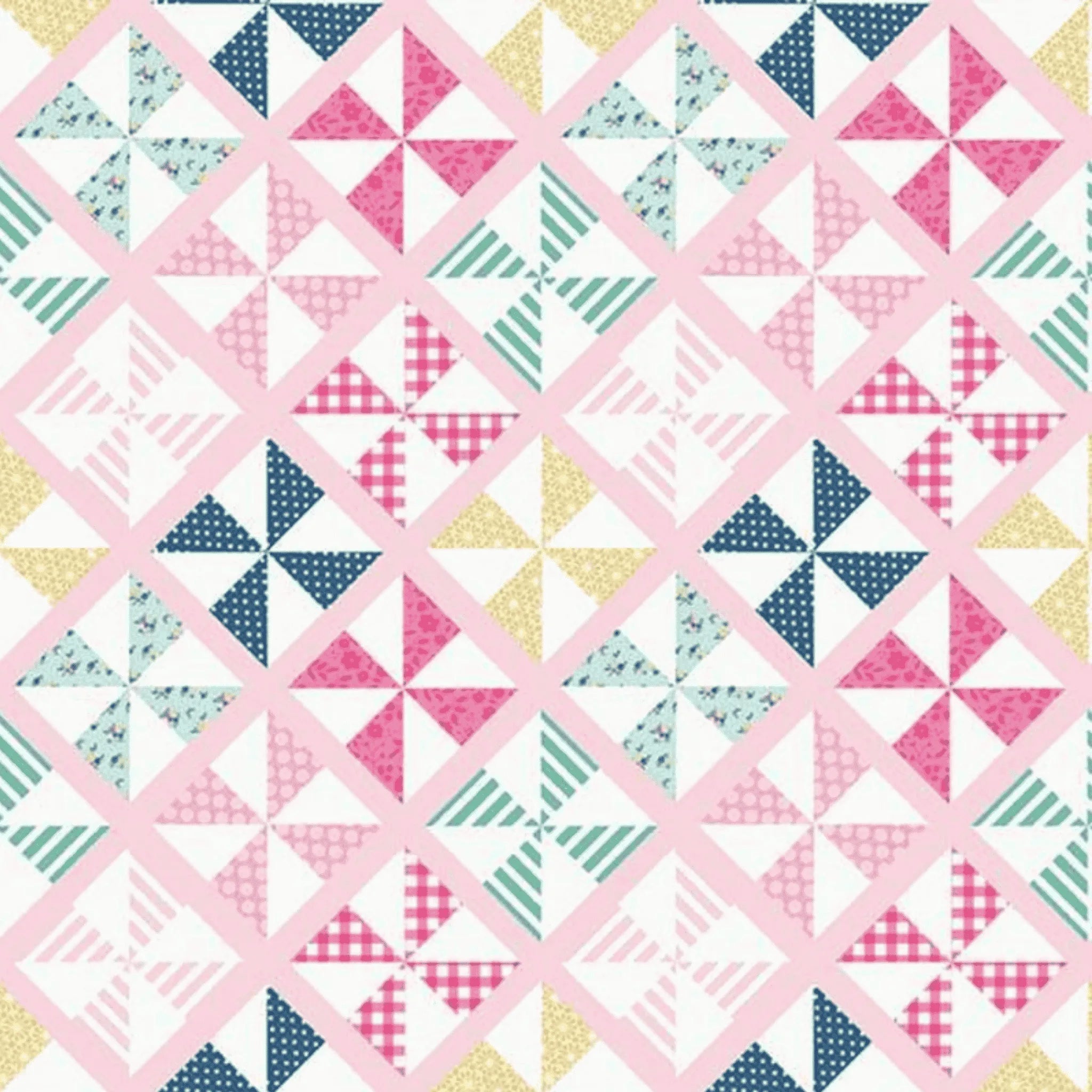 I'd Rather Be Glamping Pinwheels Pink - Riley Blake - Three Wishes Patchwork Fabric