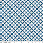 Diagonal plaid lattice navy blue white geometric quilting fabric for sashing binding cushions and bag linings