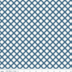 Blue and white diagonal plaid quilting cotton fabric. Ideal for blender and binding