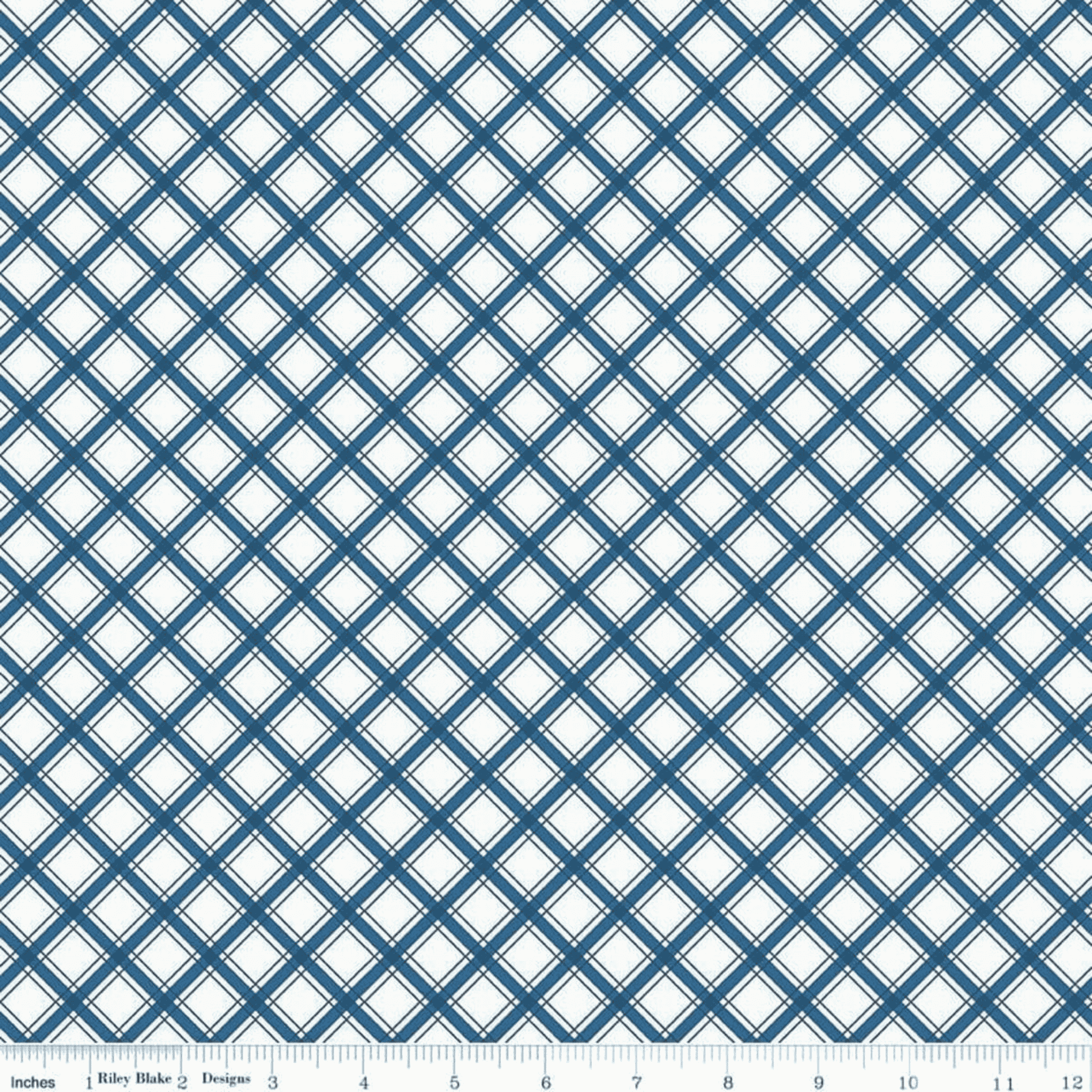 Blue and white diagonal plaid quilting cotton fabric. Ideal for blender and binding
