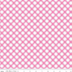 Diagonal plaid lattice hot pink white geometric quilting fabric for sashing binding cushions and bag linings