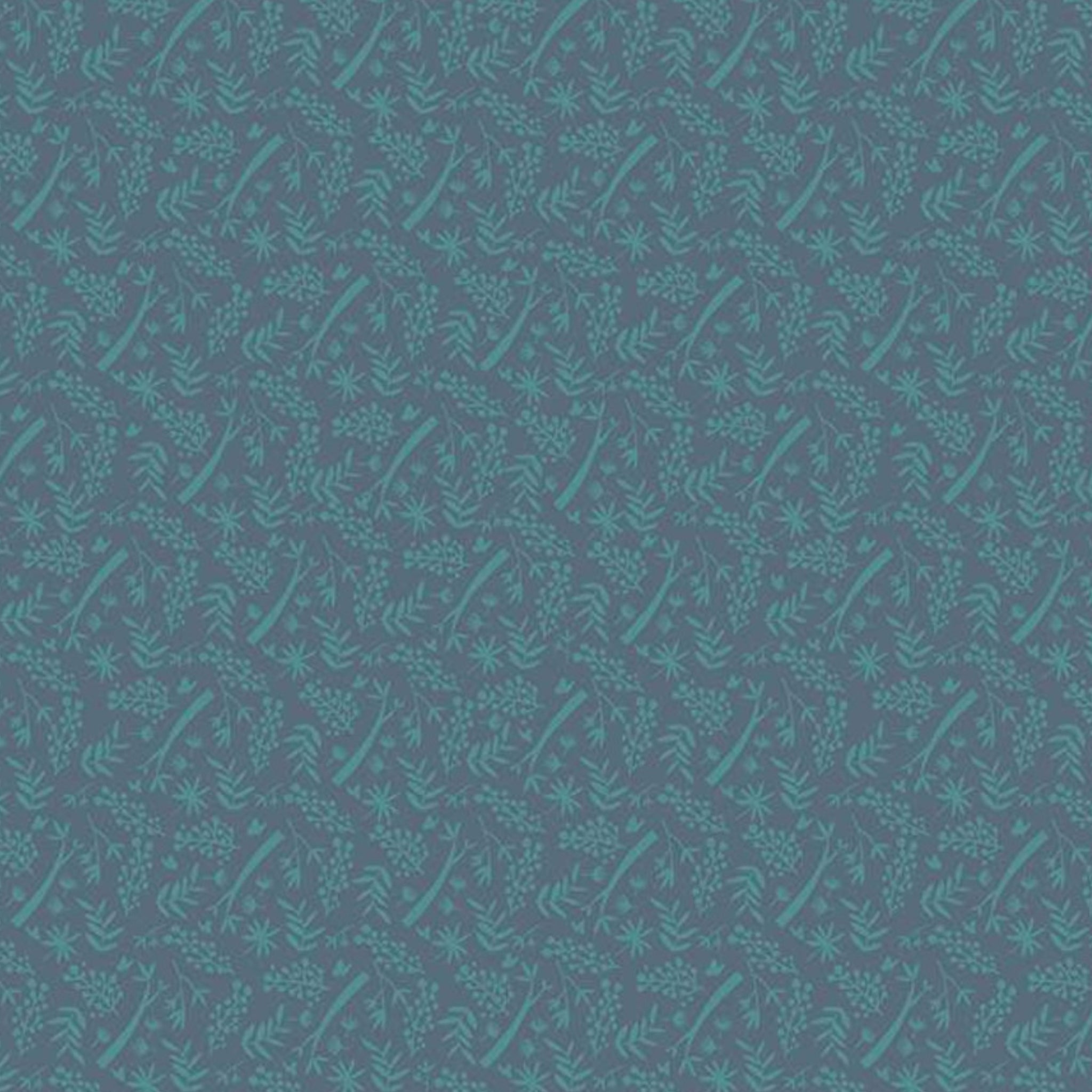 Tonal branch leaf pattern teal blue-green fabric for quilts backgrounds and nature-inspired patchwork projects