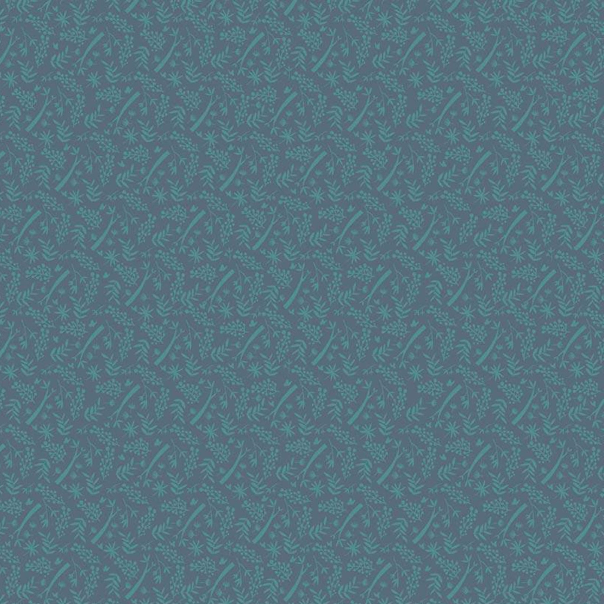 Tonal branch leaf pattern teal blue-green fabric for quilts backgrounds and nature-inspired patchwork projects