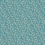 Cream branch leaf pattern teal fabric for quilts backgrounds and nature-inspired patchwork projects