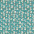 Illustrated koalas joeys white eucalyptus leaves teal fabric for baby quilts nursery and children's patchwork projects