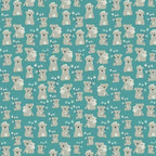 Illustrated koalas joeys white eucalyptus leaves teal fabric for baby quilts nursery and children's patchwork projects