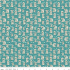 Illustrated koalas joeys white eucalyptus leaves teal fabric for baby quilts nursery and children's patchwork projects