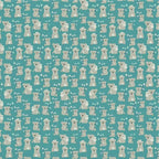 Cartoon koalas joeys white eucalyptus leaves teal fabric for baby quilts nursery and children's patchwork projects