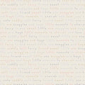 Baby sentiment phrases snuggles hugs sweet little one coral grey text cream fabric for baby quilts nursery and children's patchwork projects
