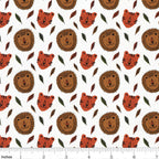 Lion and tiger faces tropical leaves white background kids novelty quilting fabric for children's quilts nursery décor and baby sewing projects