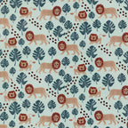 Walking lions rust manes monstera leaves mint background kids novelty quilting fabric for children's quilts nursery décor and baby sewing projects