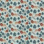 Walking lions rust manes monstera leaves mint background kids novelty quilting fabric for children's quilts nursery décor and baby sewing projects
