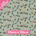 Cheeky monkeys on branches golden pineapples teal leaves sage green background kids novelty quilting fabric for children's quilts nursery décor and jungle sewing projects