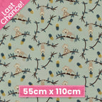 Cheeky monkeys on branches golden pineapples teal leaves sage green background kids novelty quilting fabric for children's quilts nursery décor and jungle sewing projects