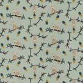 Cheeky monkeys on branches golden pineapples teal leaves sage green background kids novelty quilting fabric for children's quilts nursery décor and jungle sewing projects