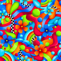 Bold daisy flowers swirling geometric rainbow arcs paisley teardrops dots and black white checkerboard ribbons neon rainbow feature quilting fabric for bold quilts tote bags and stack and whack projects