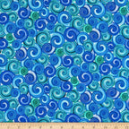 Swirling circles cobalt blue turquoise fabric for quilting and patchwork sewing projects