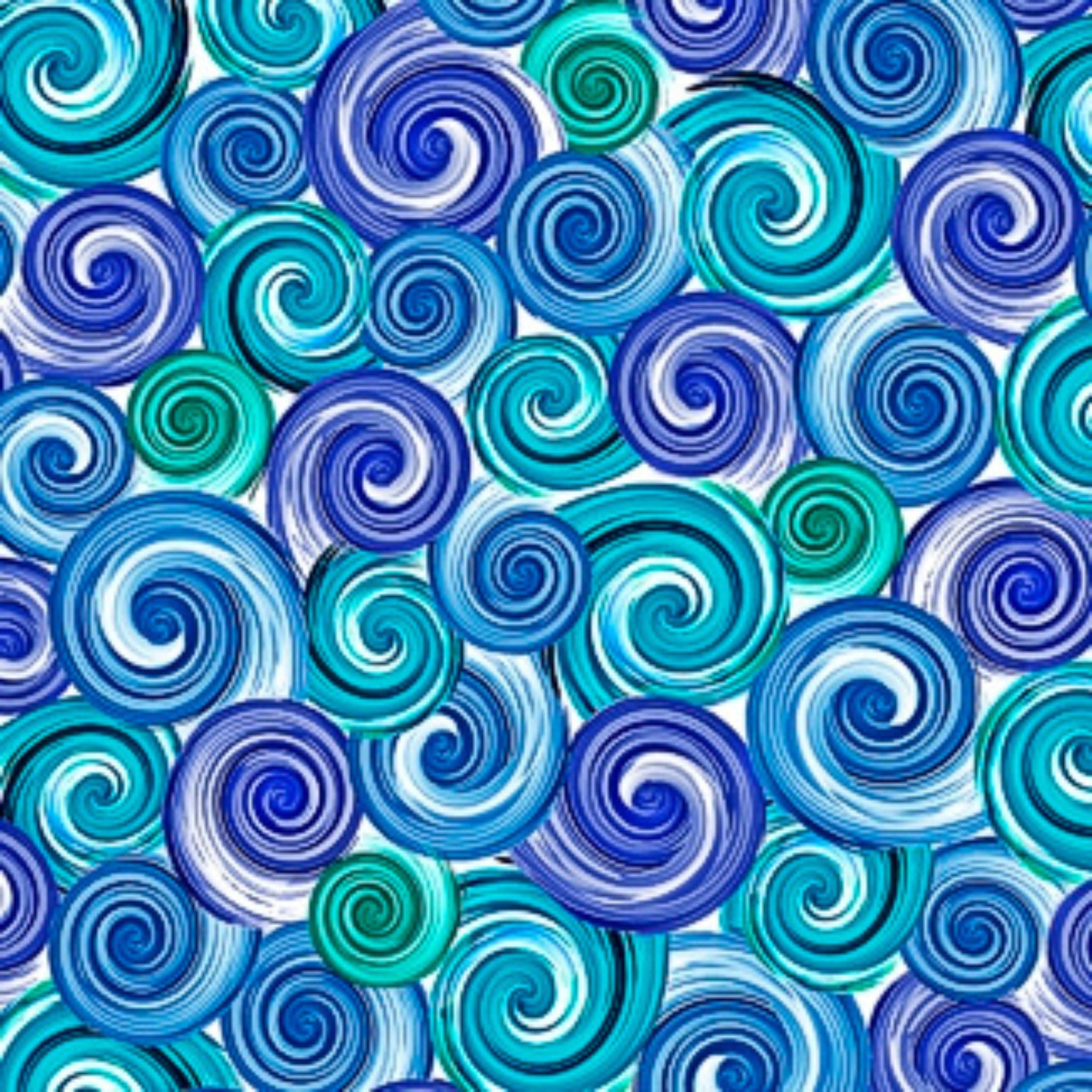 Swirling circles cobalt blue turquoise fabric for quilting and patchwork sewing projects