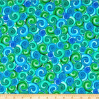 Swirling circles turquoise blue green aqua fabric for quilting and patchwork sewing projects