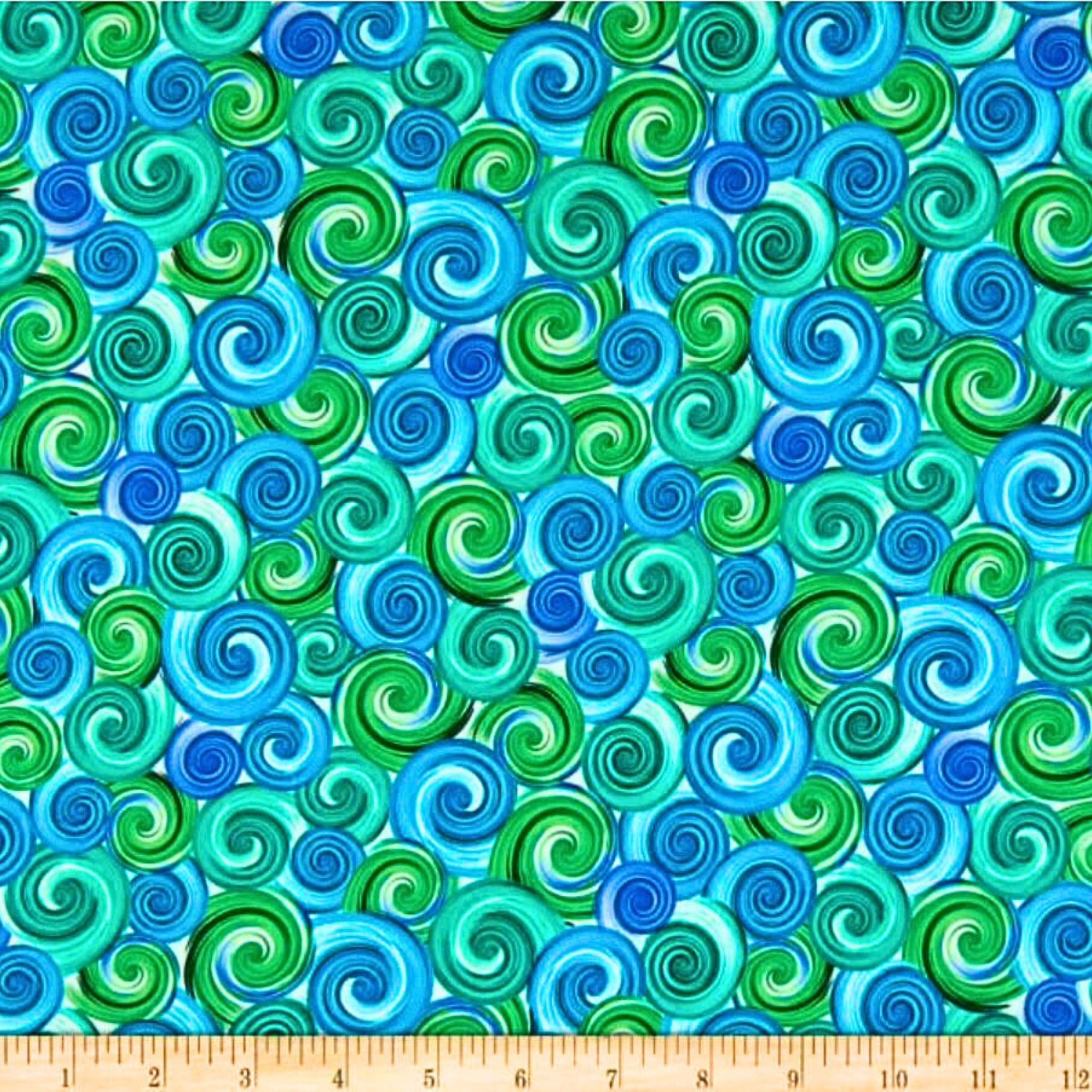 Swirling circles turquoise blue green aqua fabric for quilting and patchwork sewing projects