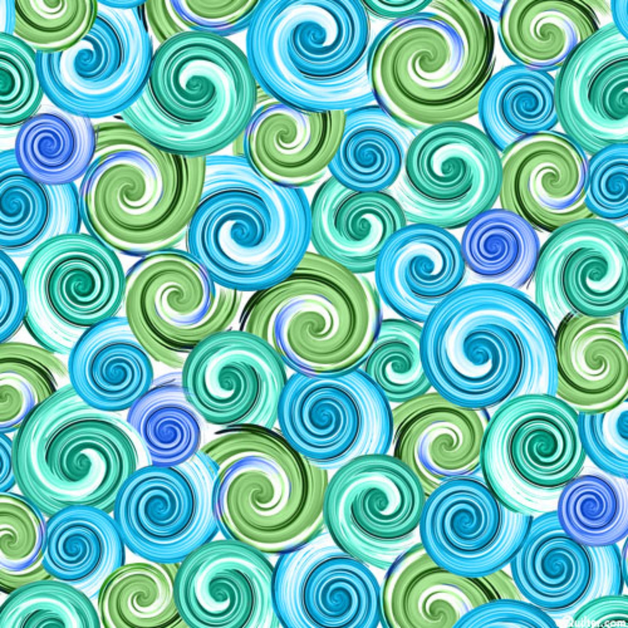 Swirling circles turquoise blue green aqua fabric for quilting and patchwork sewing projects