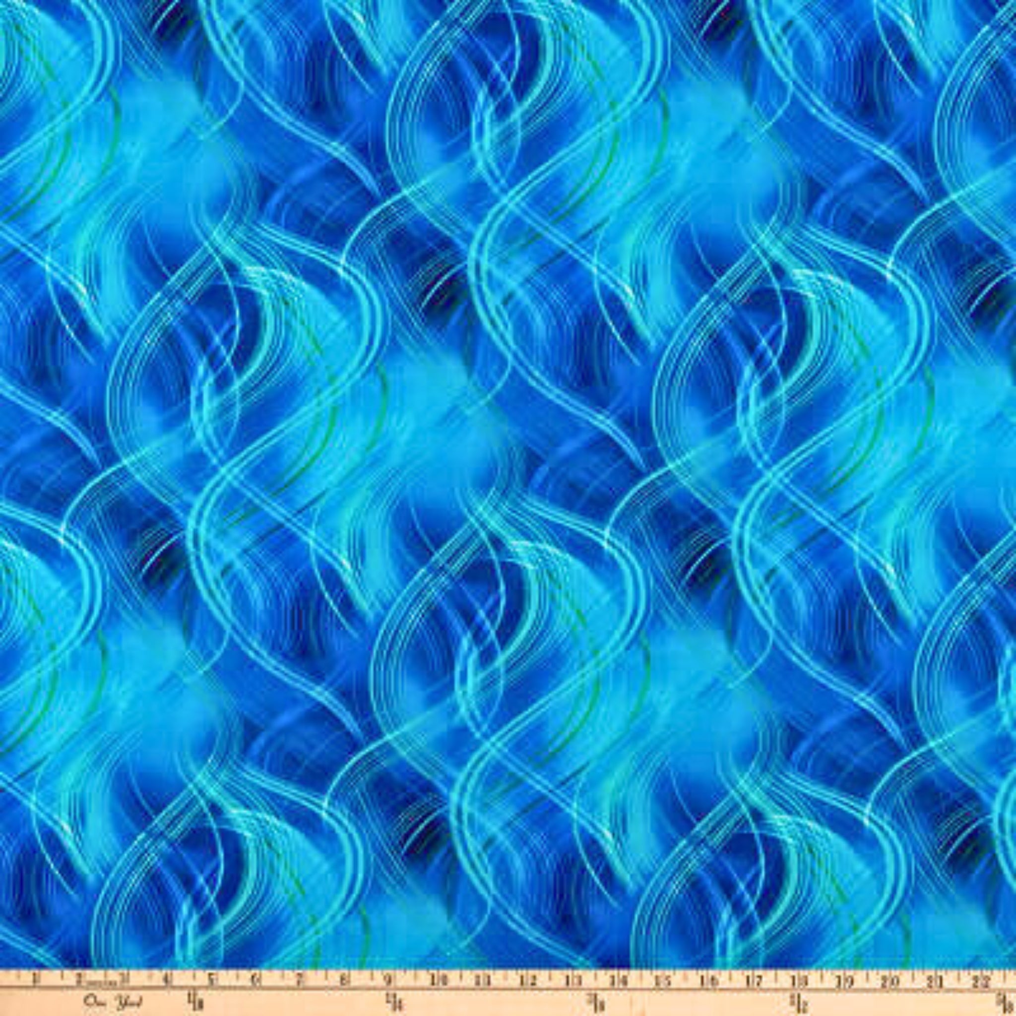 Flowing wavy stripes cobalt blue turquoise fabric for quilting and patchwork sewing projects
