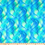 Flowing wavy stripes turquoise lime green fabric for quilting and patchwork sewing projects