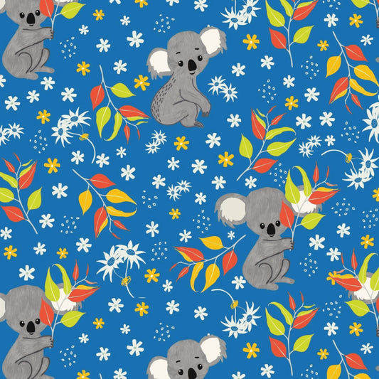 Koala Capers Koala Calypso Blue - Amanda Joy Designs KK Fabrics - Three Wishes Patchwork Fabric