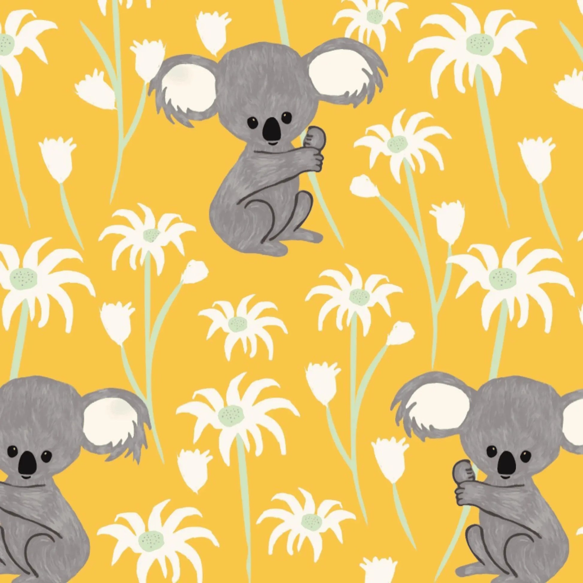 Koala Capers Sweet Koala Yellow - Amanda Joy Designs KK Fabrics - Three Wishes Patchwork Fabric