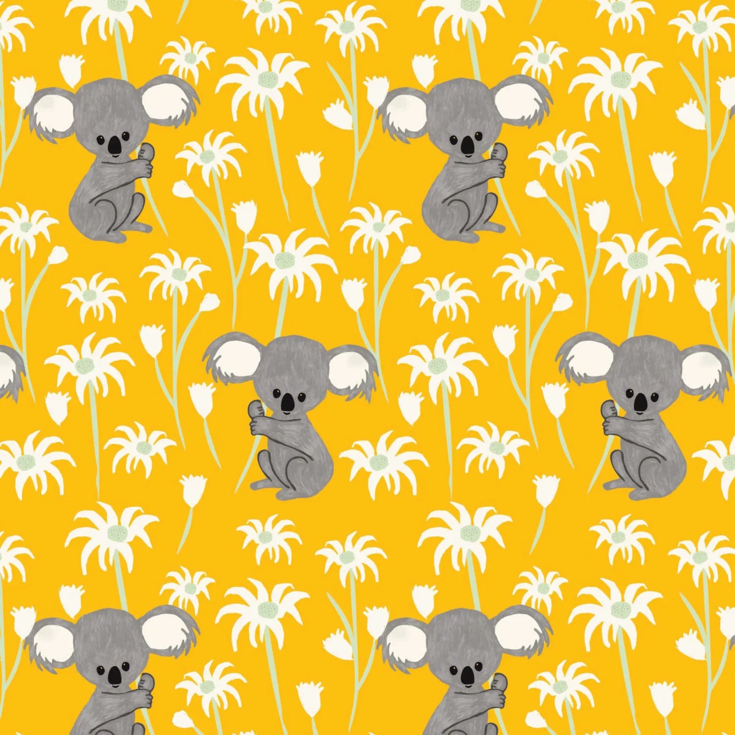 Koala Capers Sweet Koala Yellow - Amanda Joy Designs KK Fabrics - Three Wishes Patchwork Fabric