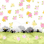 Lal the Lamb Mama Lal double border white sleepy sheep flowers bees novelty kids quilting fabric baby quilts nursery borders