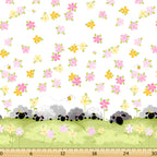 Lal the Lamb Mama Lal double border white sleepy sheep flowers bees novelty kids quilting fabric baby quilts nursery borders