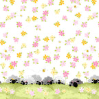Lal the Lamb Mama Lal double border white sleepy sheep flowers bees novelty kids quilting fabric baby quilts nursery borders