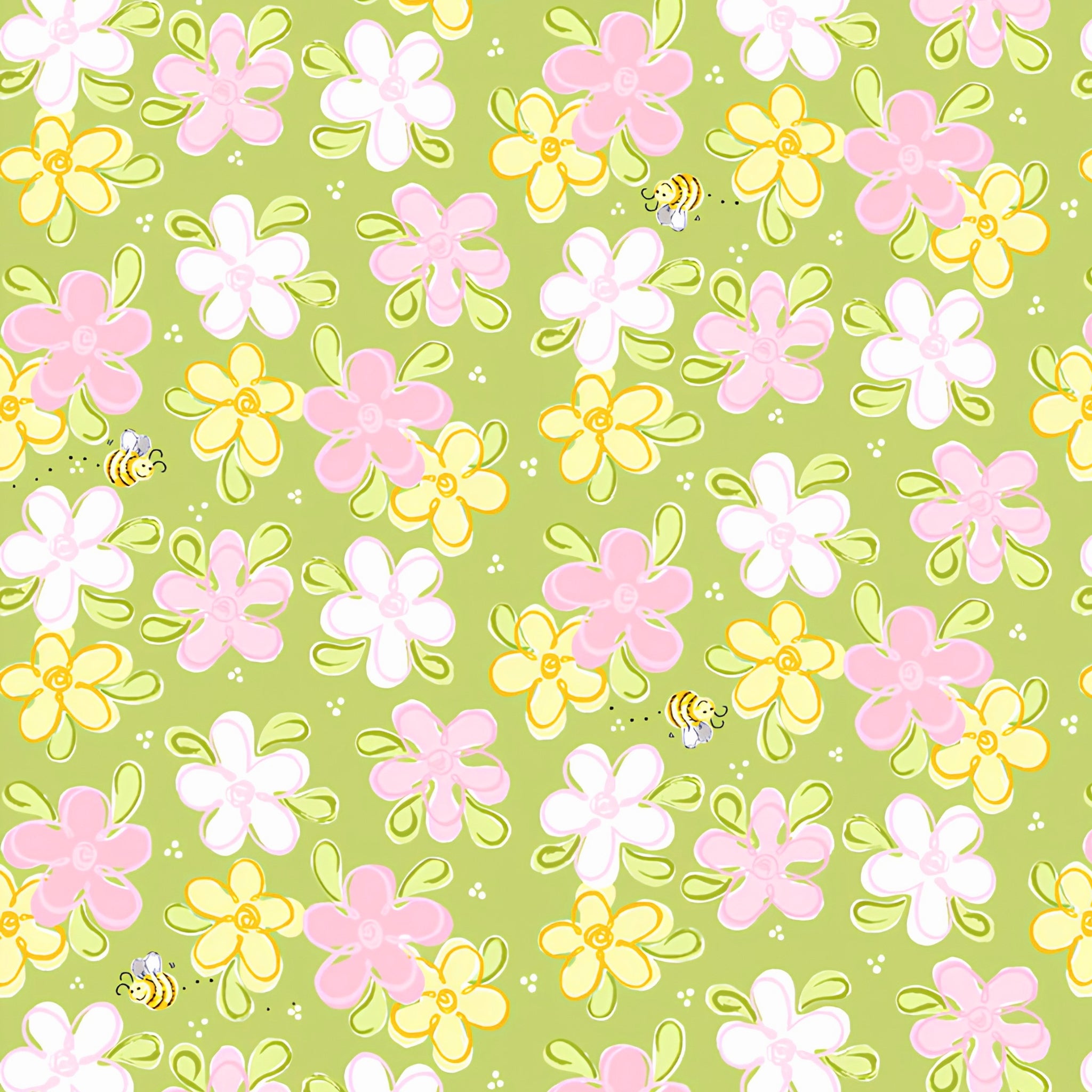 Lal the Lamb Mama Lal flowers bees lime green pink white yellow novelty kids quilting fabric baby quilts nursery projects
