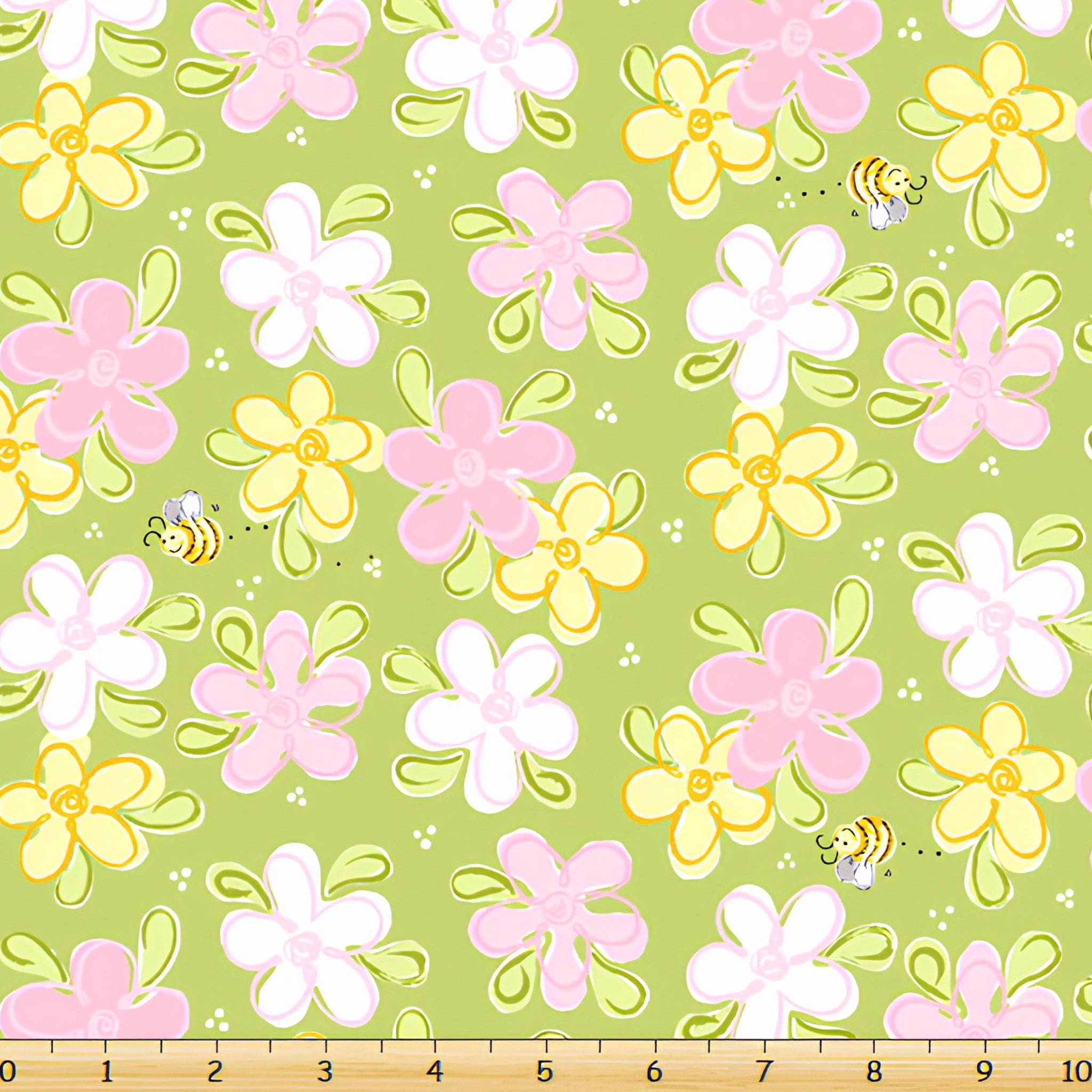 Lal the Lamb Mama Lal flowers bees lime green pink white yellow novelty kids quilting fabric baby quilts nursery projects