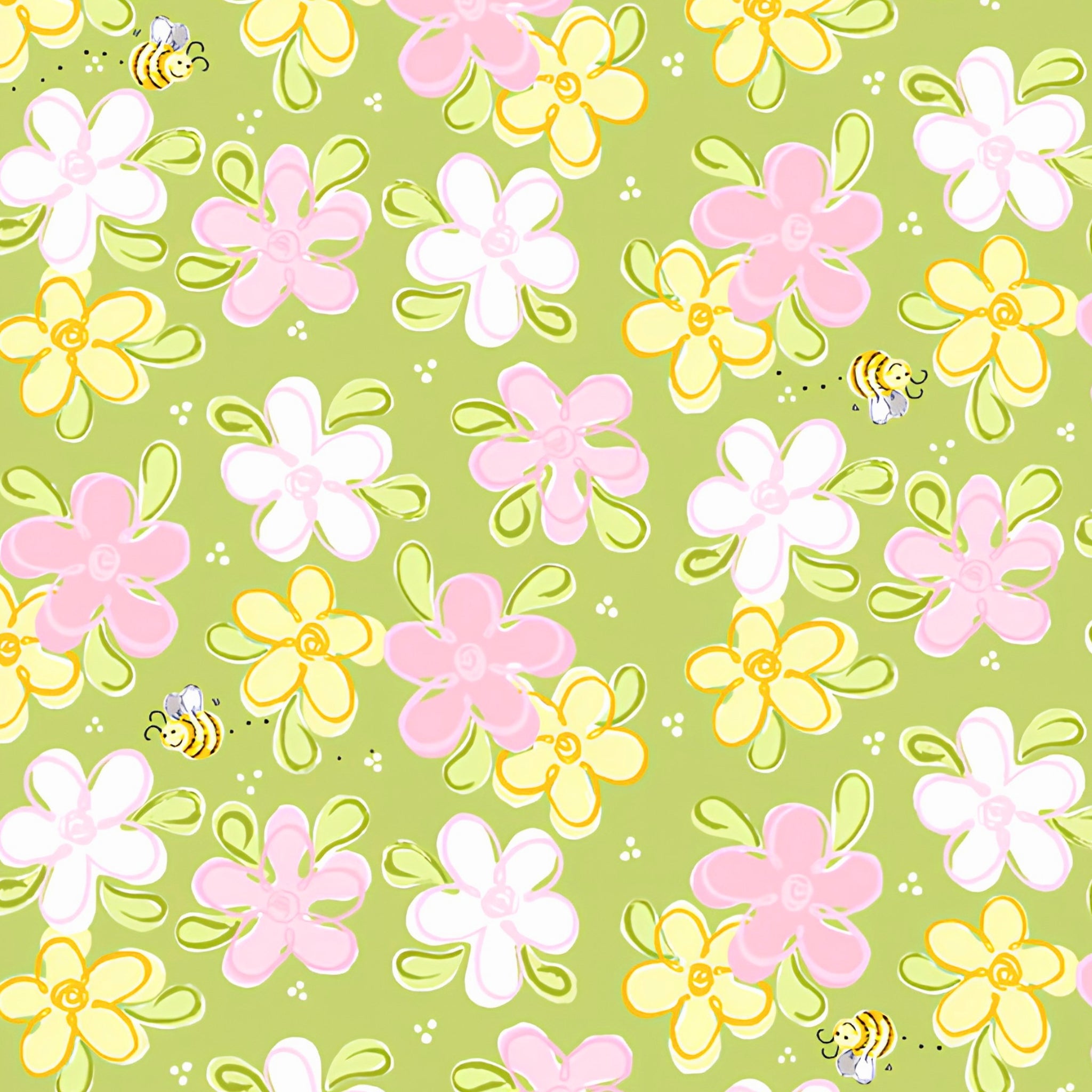 Lal the Lamb Mama Lal flowers bees lime green pink white yellow novelty kids quilting fabric baby quilts nursery projects