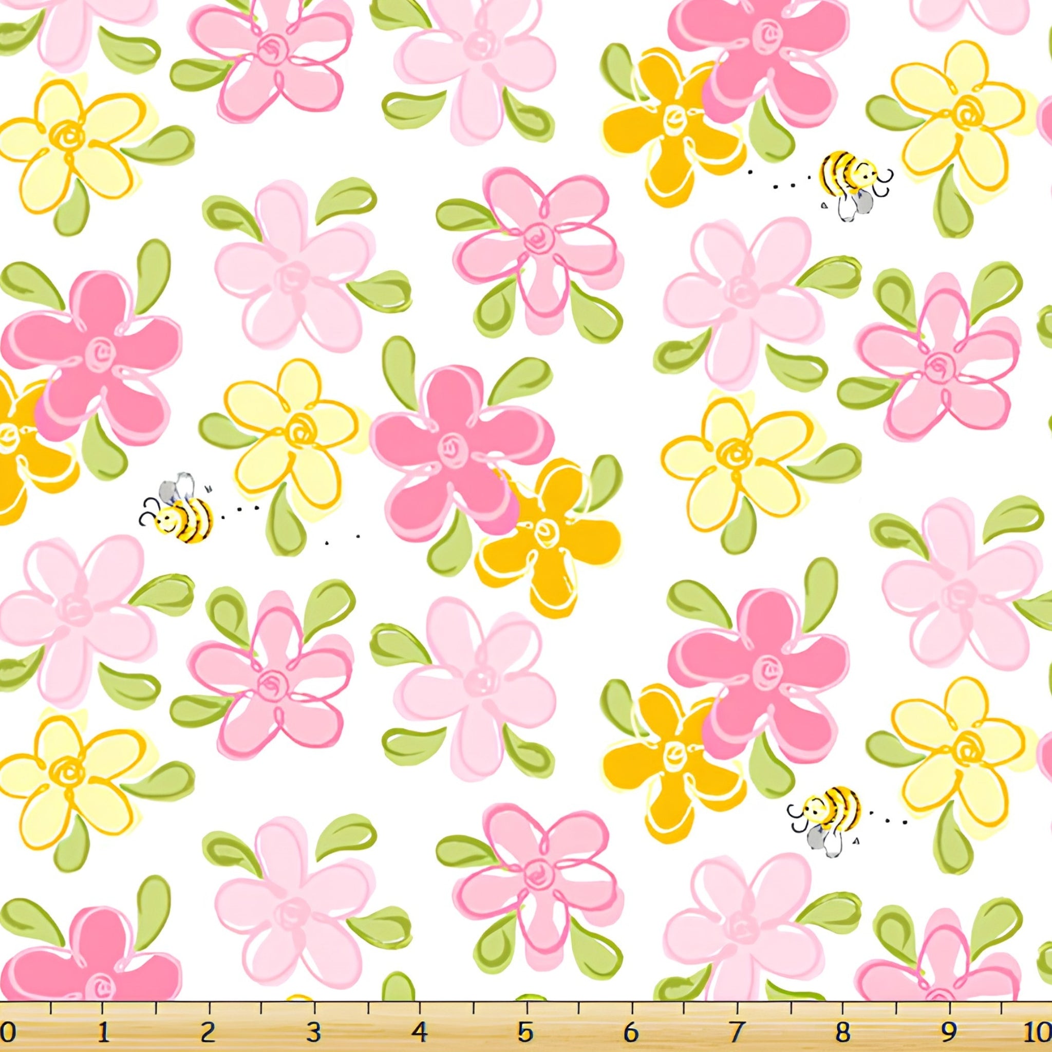 Lal the Lamb Mama Lal flowers bees white pink orange yellow novelty kids quilting fabric baby quilts nursery projects