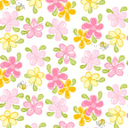Lal the Lamb Mama Lal flowers bees white pink orange yellow novelty kids quilting fabric baby quilts nursery projects