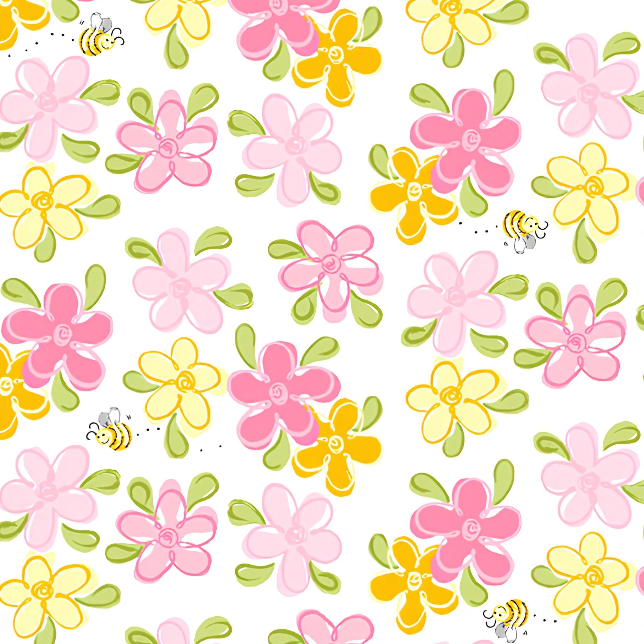 Lal the Lamb Mama Lal flowers bees white pink orange yellow novelty kids quilting fabric baby quilts nursery projects