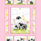 Lal the Lamb Mama Lal quilt panel pink sheep family meadow flowers bees novelty kids quilting fabric baby quilts nursery wall hangings