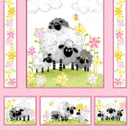 Lal the Lamb Mama Lal quilt panel pink sheep family meadow flowers bees novelty kids quilting fabric baby quilts nursery wall hangings