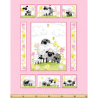 Lal the Lamb Mama Lal quilt panel pink sheep family meadow flowers bees novelty kids quilting fabric baby quilts nursery wall hangings