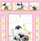 Lal the Lamb Mama Lal quilt panel pink sheep family meadow flowers bees novelty kids quilting fabric baby quilts nursery wall hangings