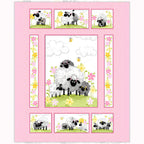 Lal the Lamb Mama Lal quilt panel pink sheep family meadow flowers bees novelty kids quilting fabric baby quilts nursery wall hangings