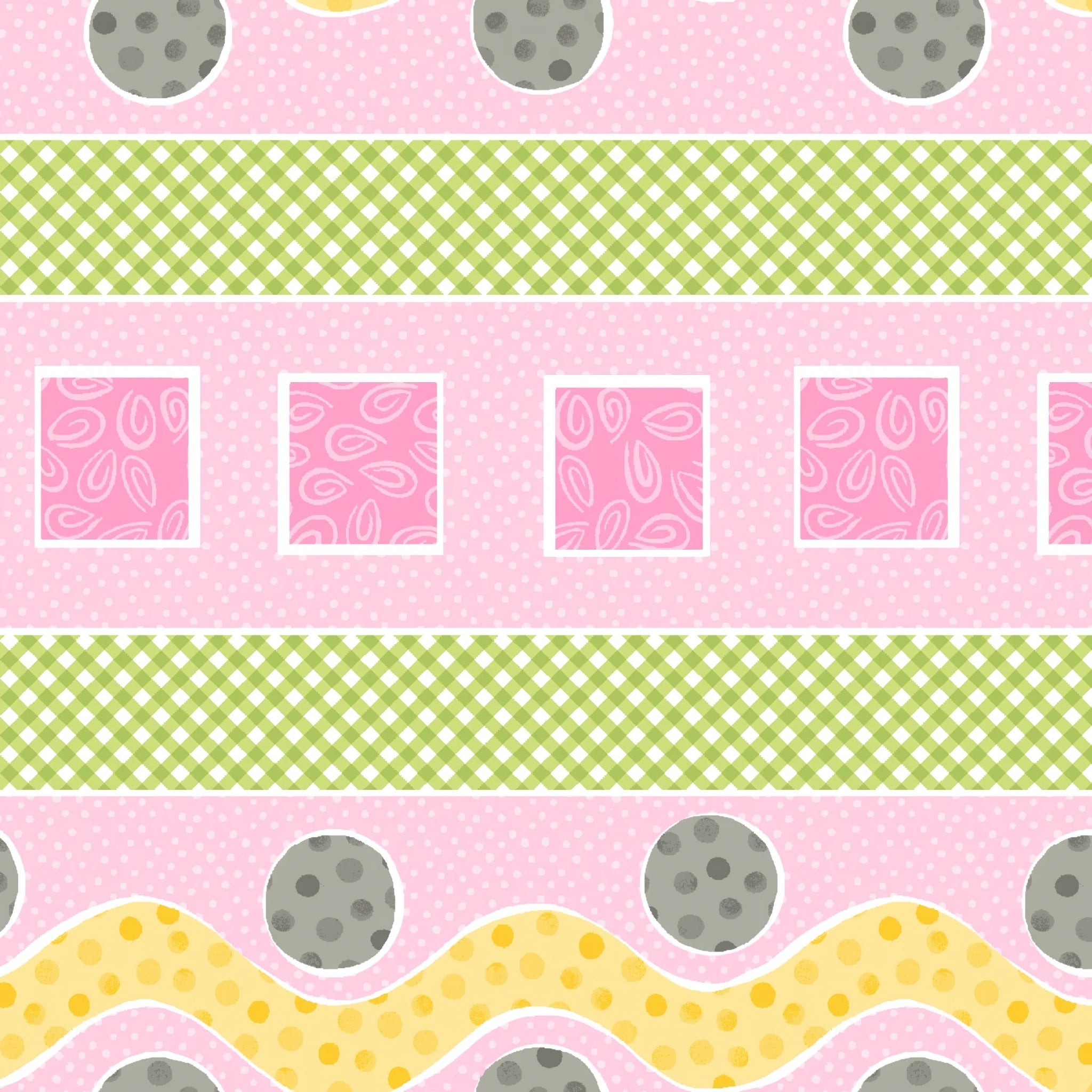Lal the Lamb Mama Lal rickrack stripe pink yellow grey green gingham dots novelty kids quilting fabric baby quilts borders coordinate