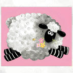 Lal the Lamb playmat panel pink fluffy sheep stripy legs flowers bee novelty kids quilting fabric baby quilts nursery wall hangings