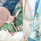 Lamb spring flowers sprout green pink blue project panel quilting cotton fabric for cushion covers children's clothing soft toys baby quilts and nursery projects