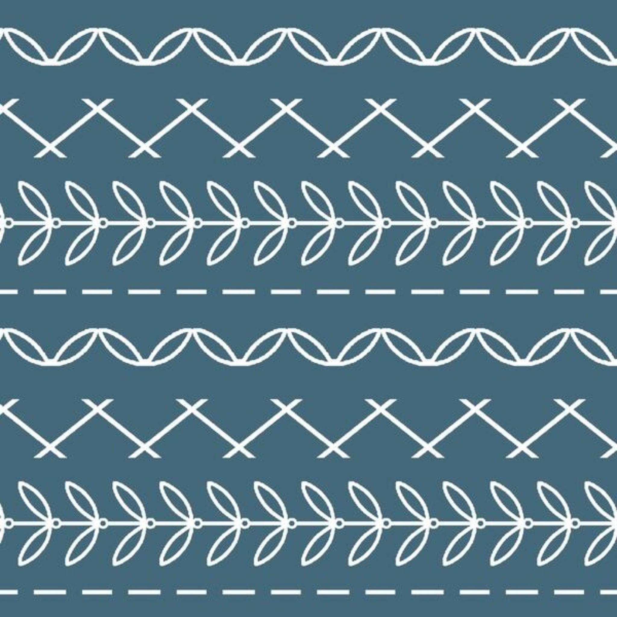 Cross stitch geo stripe rows white teal blue quilting cotton fabric for baby quilts sashing borders and patchwork sewing projects